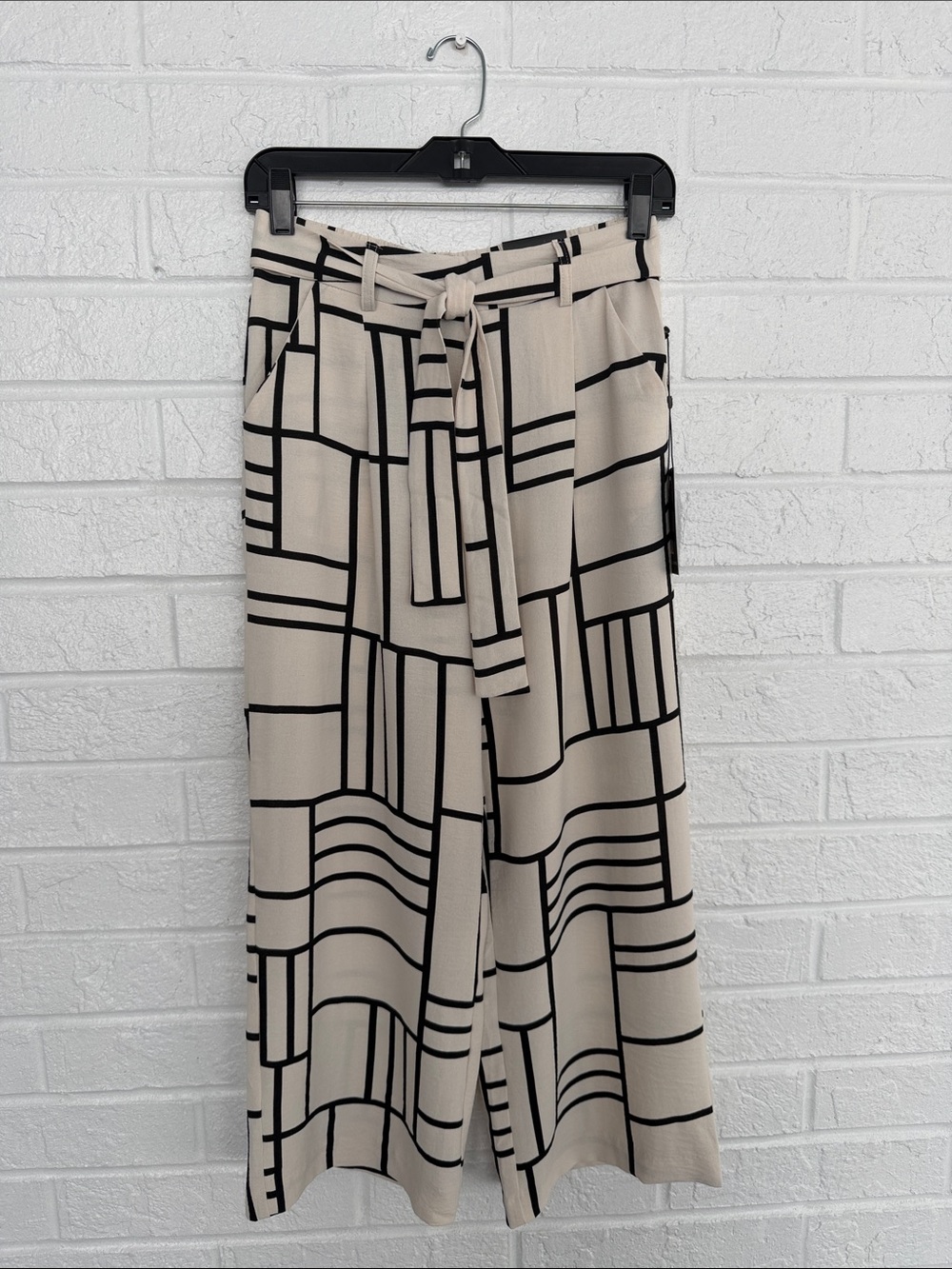 Jules & Leopold XS Pull On Wide Leg Crop Pants Black Cream NWT